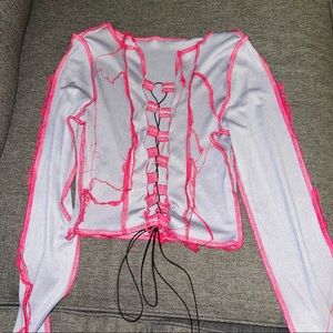 Gray and pink laced up crop top